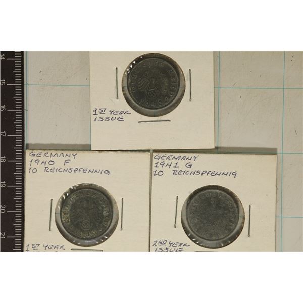 1940-A, 1940-F & 1941-G GERMAN 10 REICHPFENNINGS