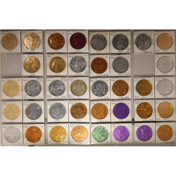 38 ASSORTED ALUMINUM MARDI GRAS TOKENS: MOMUS,