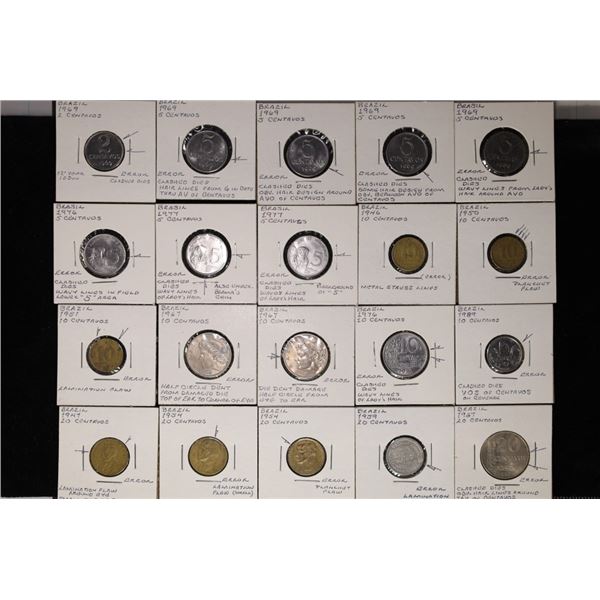 20 ASSORTED BRAZIL ERROR COINS: 1946-1989 &