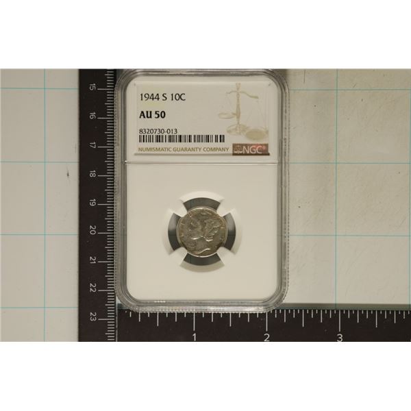 1944-S SILVER MERCURY DIME NGC AU50