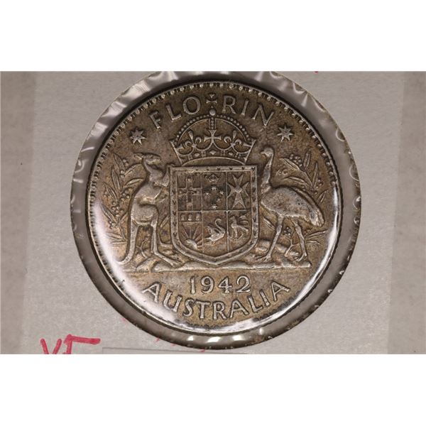 1942 AUSTRALIA SILVER 1 FLORIN .3364 OZ. ASW