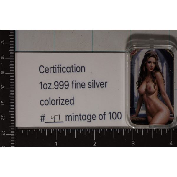 1 TROY OZ .999 FINE SILVER TOPLESS WOMAN ART BAR