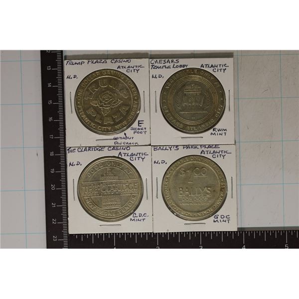 4 METAL ATLANTIC CITY $1 CASINO TOKENS: TRUMP