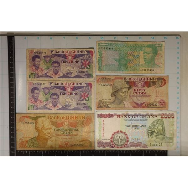 6 BANK OF GHANA BILLS: 1979 ONE CEDI, 2-1981 TEN