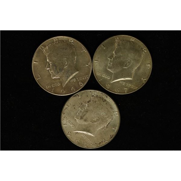 1966, 1967 & 1968-D 40% SILVER JFK HALF DOLLARS