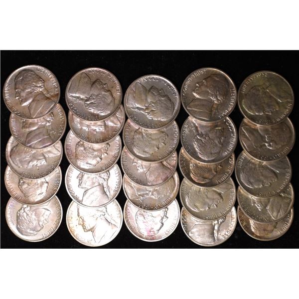 25-BRILLIANT UNC 1938-P JEFFERSON NICKELS WITH