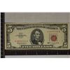 Image 1 : 1963 US $5 RED SEAL NOTE AU