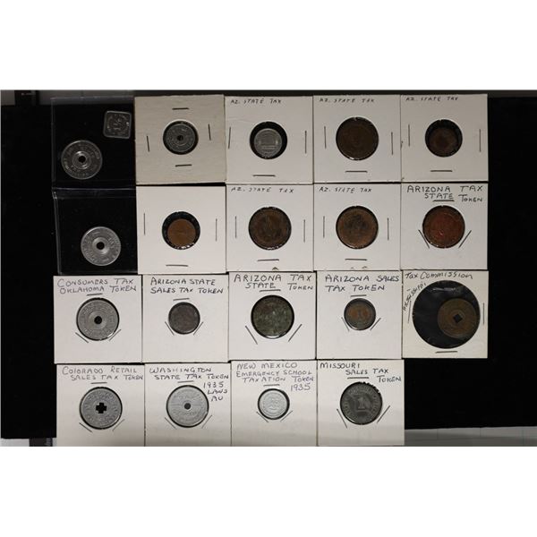 20 VINTAGE STATE TAX TOKENS: ARIZONA, MISSOURI,