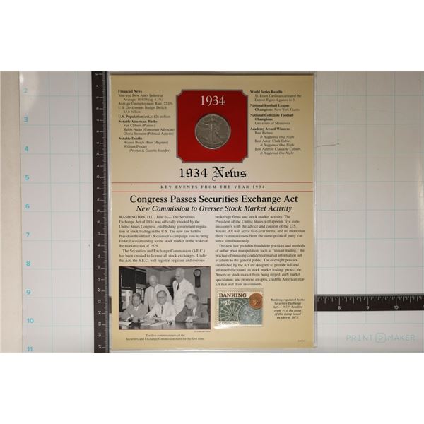 1934-D SILVER WALKING LIBERTY HALF DOLLAR WITH 10