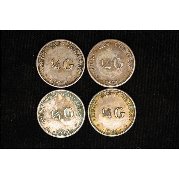 4-1944 CURACAO SILVER 1/4 GULDEN COINS .2948