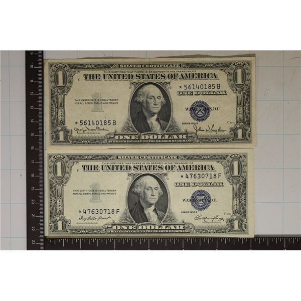 1935-D & 1935-E US $1 SILVER CERT STAR NOTES, BLUE