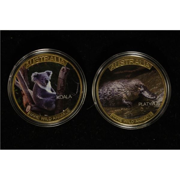 2 COLORIZED 1 OZ. GOLD PLATED AUSTRALIA  RARE WILD