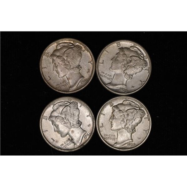2-1939 & 2-1941-D SILVER MERCURY DIMES. UNC
