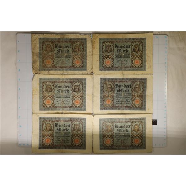 6-1920 GERMAN 100 MARK BILLS