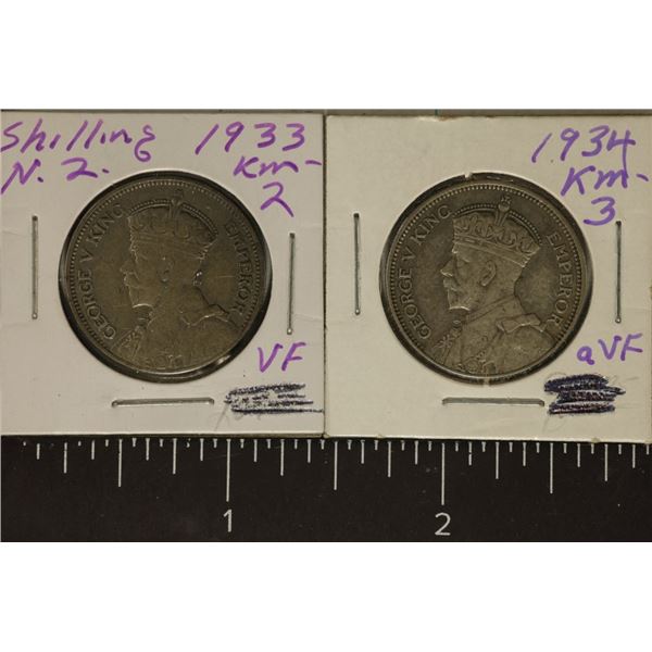 1933 & 1934 NEW ZELAND SILVER 1 SHILLINGS .1816
