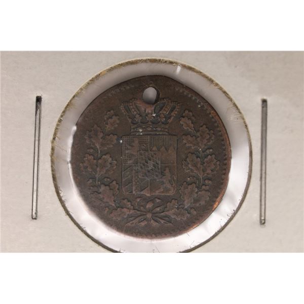 1865 BAVARIA 1 PFENNING WITH HOLE