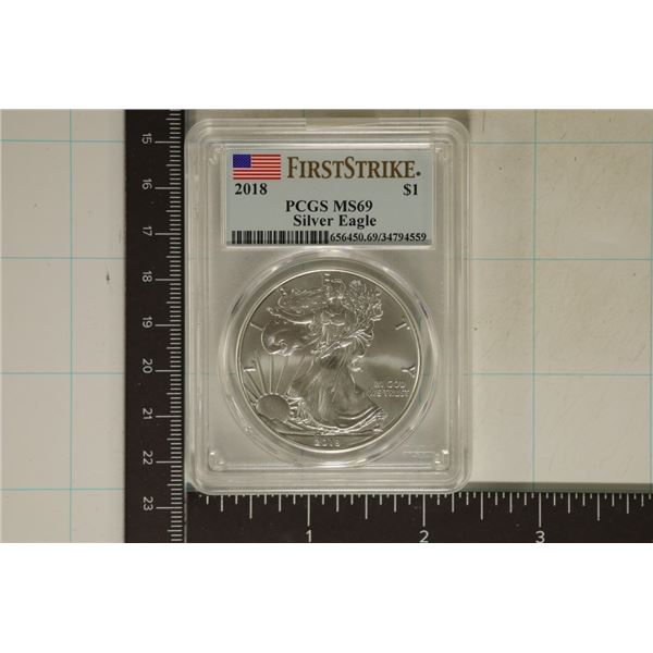 2018 AMERICAN SILVER EAGLE PCGS MS69 1 OZ. SILVER