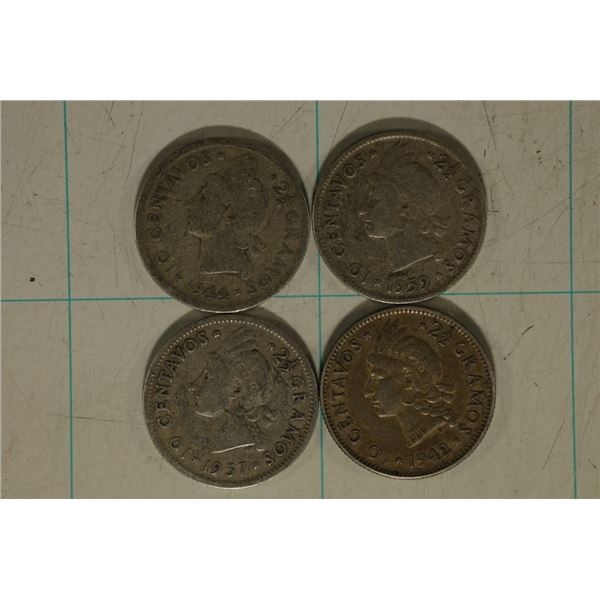 1937, 42, 44 & 1959 DOMINICAN REPUBLIC SILVER 10