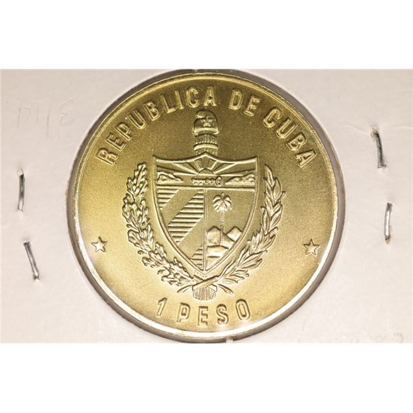 1988 CUBA GOLD COLORED "JOSE MARTI" 1 PESO BU