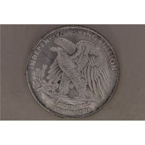 1/10TH OZ. .999 SILVER ROUND LOOKING LIKE A
