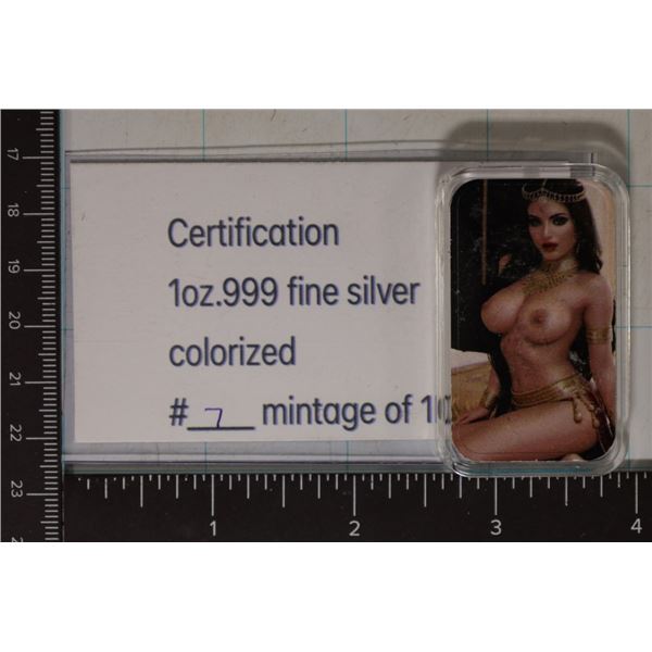 1 TROY OZ .999 FINE SILVER TOPLESS WOMAN ART BAR
