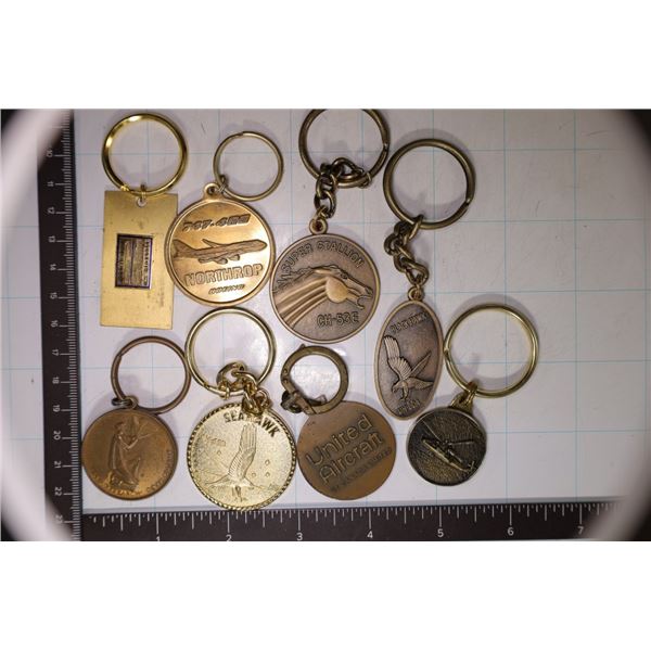 8 METAL AIRCRAFT / SPACE THEMED KEYCHAINS: 747-400