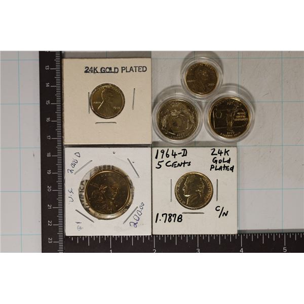 6- 24K GOLD PLATED UNC US COINS: 1978 LINCOLN