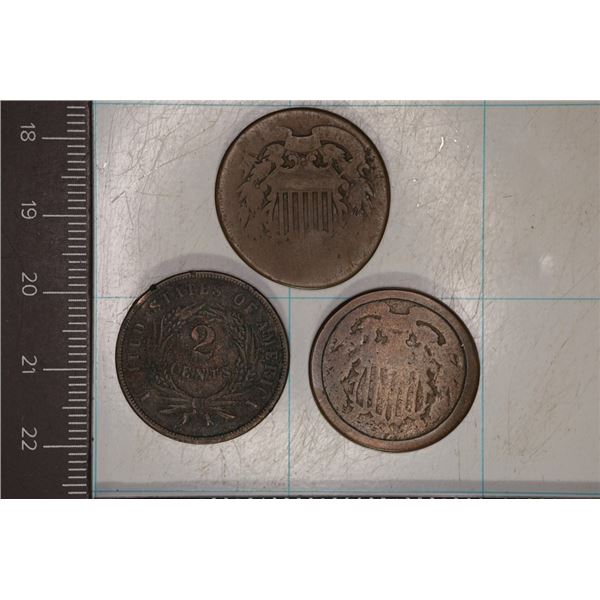 3 US TWO CENTS WITH NO DATES