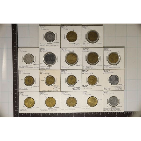 18 BRAZIL MINOR ERROR COINS: 1943-1987.