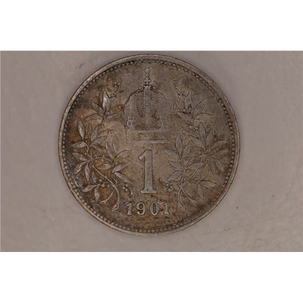 1901 SILVER AUSTRIA 1 CORONA .1342 OZ. ASW