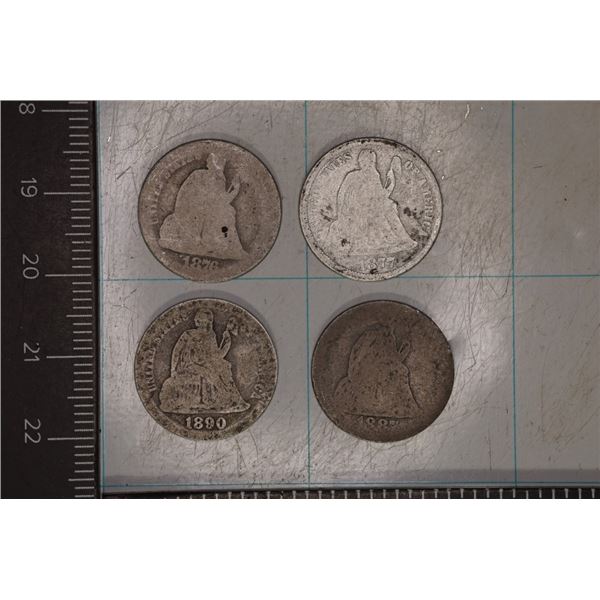 4-SILVER SEATED LIBERTY DIMES: 1876, 1877, 1887-S&