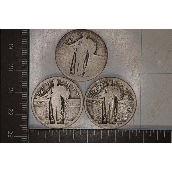 3 NO DATE SILVER STANDING LIBERTY QUARTERS