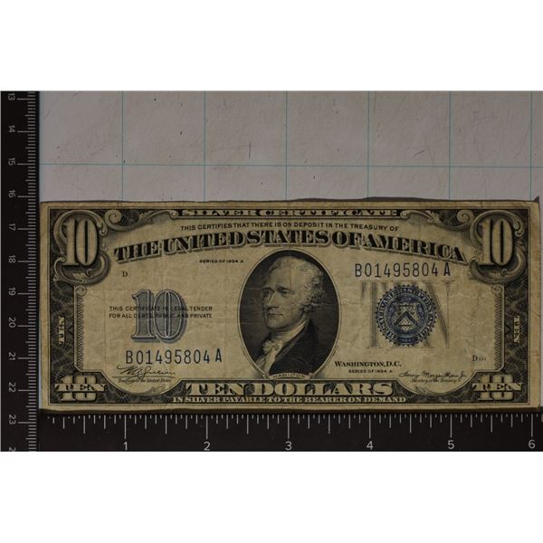 1934-A US $10 BLUE SEAL SILVER CERTIFICATE