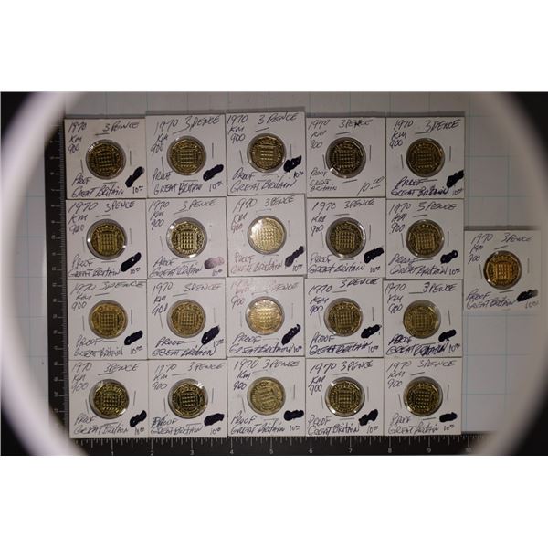 21-1970 GREAT BRITAIN PROOF 3 PENCE COINS ALL IN