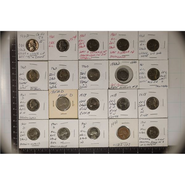 20 MINOR ERROR JEFFERSON NICKELS: 1952-1961