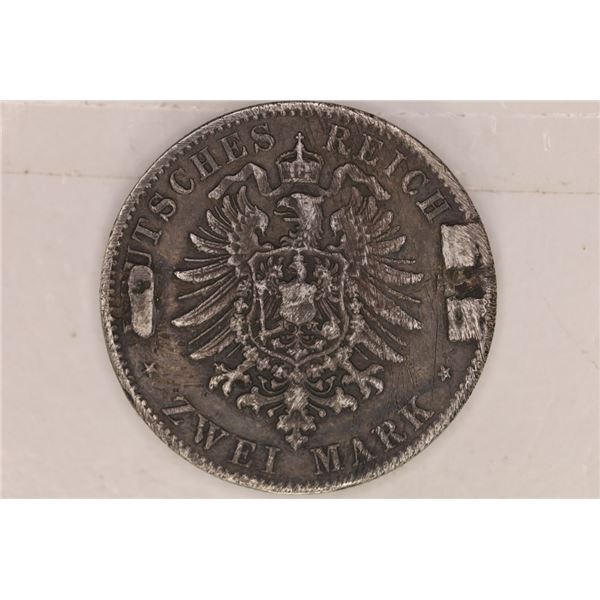 1891-1913-D GERMAN BAVARIA 2 MARK .3215 OZ. ASW