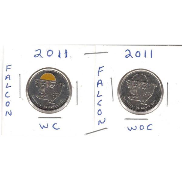 2011 Canadian Quarters, Falcon With Colour and Without Colour