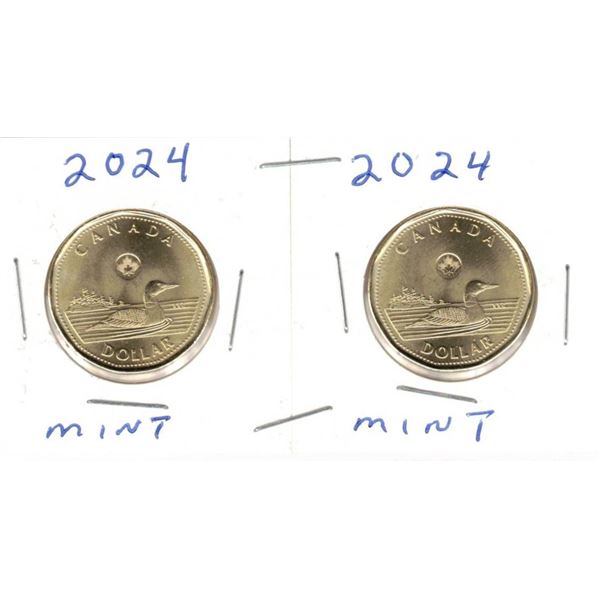 TWO 2024 Canadian Loonies, Mint, King Charles III