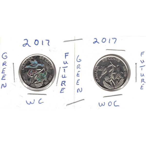 2017 Canadian Quarters, Green Future With Colour and Without Colour