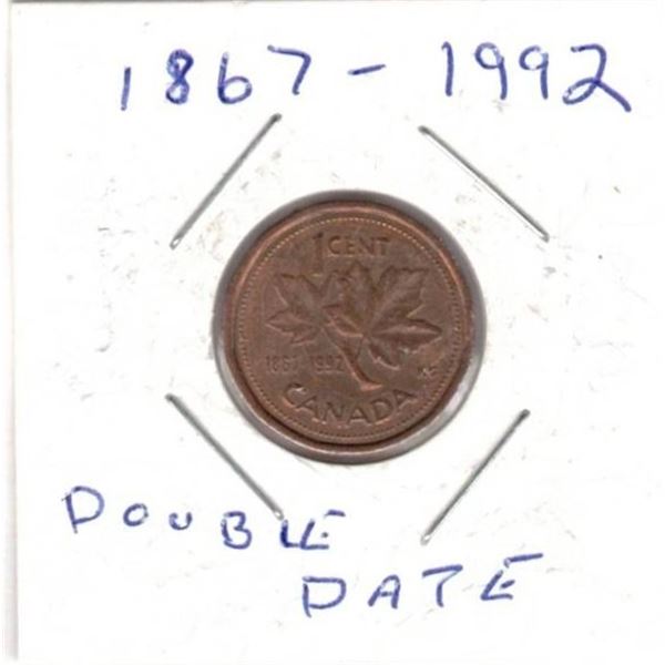 1992 Canadian Small Cent Penny, 1867-1992 Double Date
