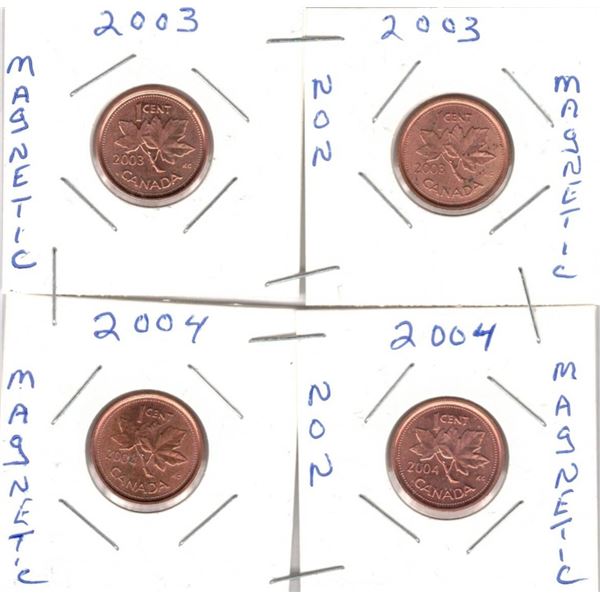 Canadian Small Cent Pennys, Magnetic and Non-Magnetic