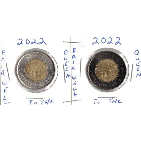 2022 Canadian Toonies, Fairwell to the Queen, Black Rim 