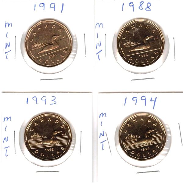 Canadian Loonie, Mint,1988,1991,1992,1993,1994