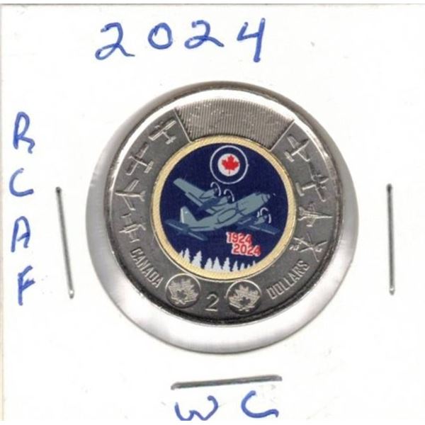 Canadian Toonie ,1924-2024, RCAF Plane With Colour, King Charles III