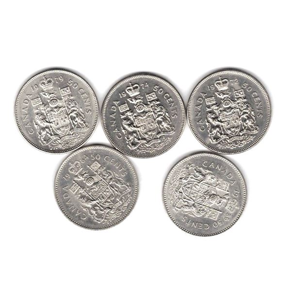 FIVE 50 Cent Coins
