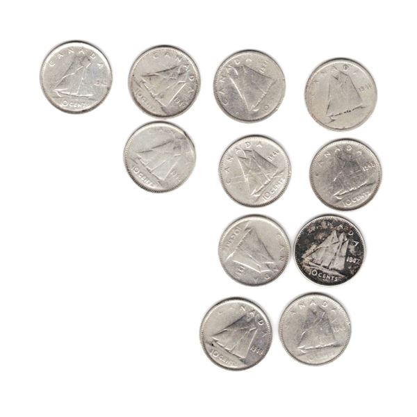 Silver Dimes,   1941 x 2, 1942 x 2, 1945, 1946 x 2, 1947 x 2, 1949 x 2