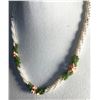 Image 2 : Vintage Mother Of pearl, Jade, Pink Coral Necklace 21” Long. Twist Clasp
