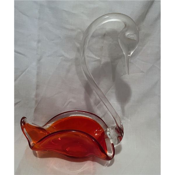 Blown Glass Swan , 10" Height