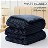 Image 2 : 1 Bedelite Navy Blue Queen Size Comforter Set - Fleece Queen Size Comforter w/ Pillowcases - New