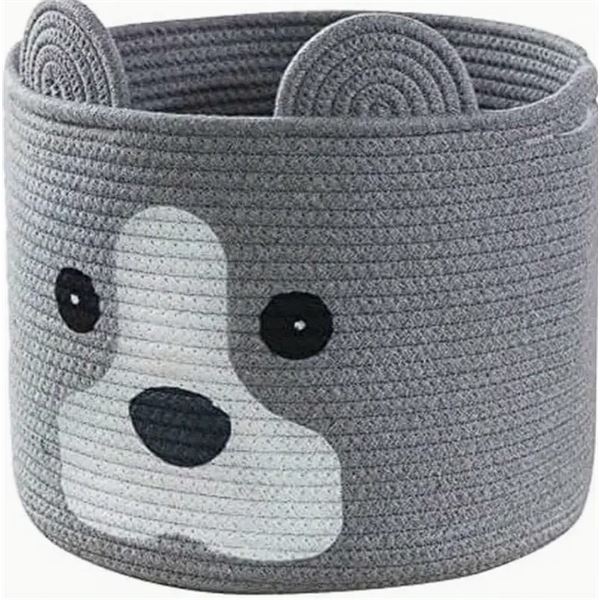 1 Woven Cotton Rope Toy Storage Basket/Toy Organizer - Dog Design - 12" x 12" Size - New